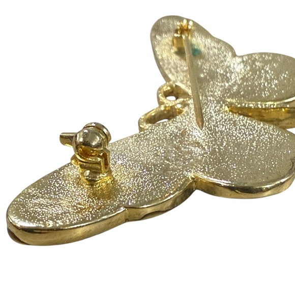 Vintage Iridescent Butterfly Brooch Gold Tone Statement Pin 70s - Picture 4 of 5